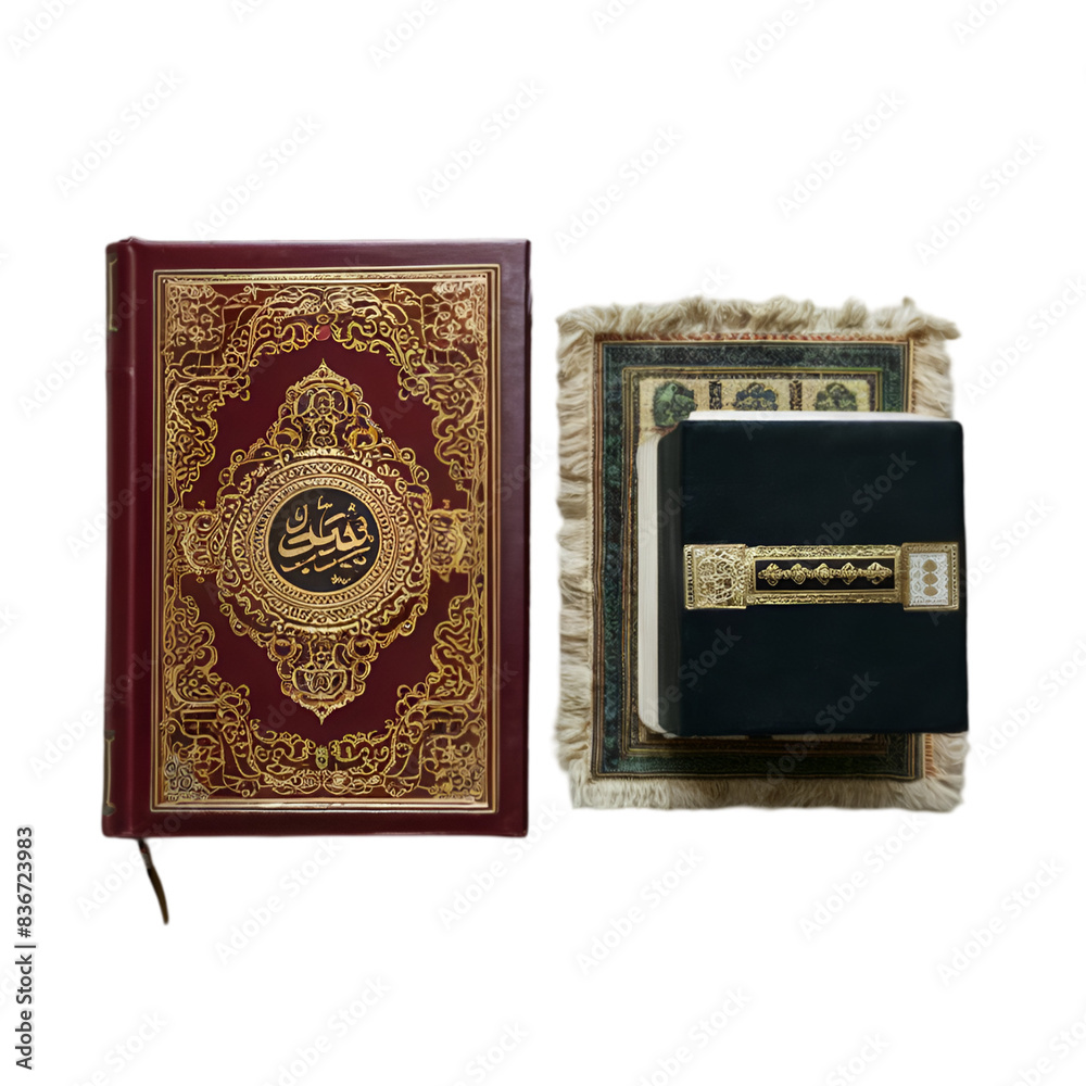 Fototapeta premium holy book quran prayer mat and holy kaaba with transparent background