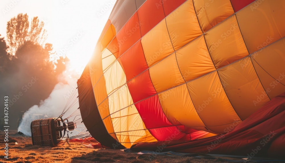 Fototapeta premium Ready for Adventure: Close-Up of Hot Air Balloon Preparing for Flight