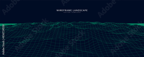 Wireframe landscape. Futuristic 3d mesh background. Digital hills technology. Vector illustration.