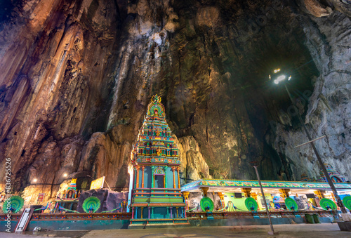 Photography The huge interior of Batu Caves,and the Hindu temple inside,Kuala Lumpur,Malaysia