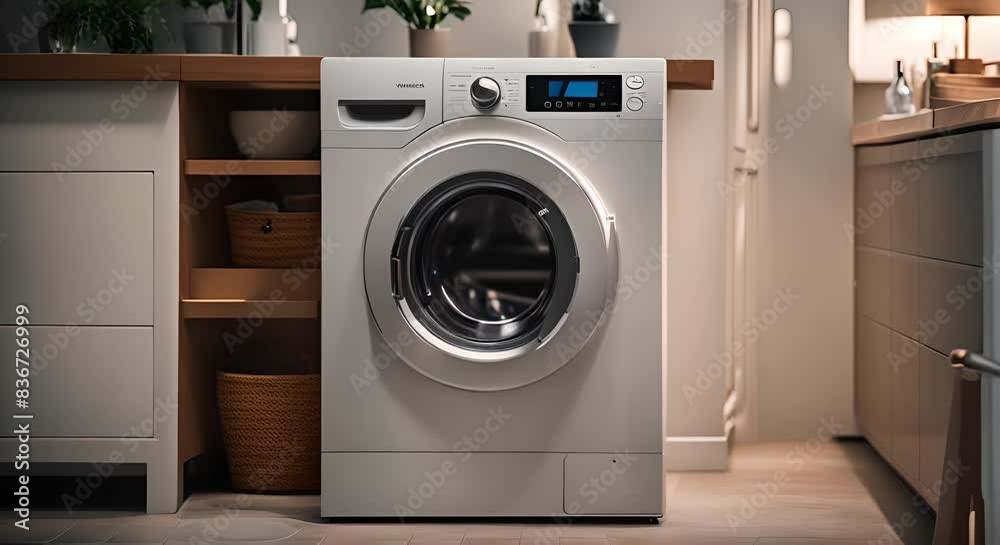 Modern washing machine in a house. Modern washing machine in a house.