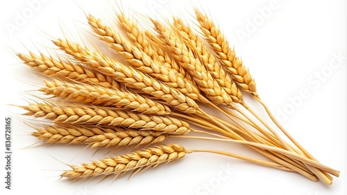 Horizontal wheat ears isolated on white background with clipping path. Full Depth of field, Wheat, ears, isolated, white background, clipping path, agriculture, harvest, grain, organic, crop