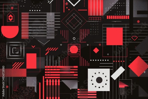 Abstract geometric patterns in black and red vector background design for modern artistic creations