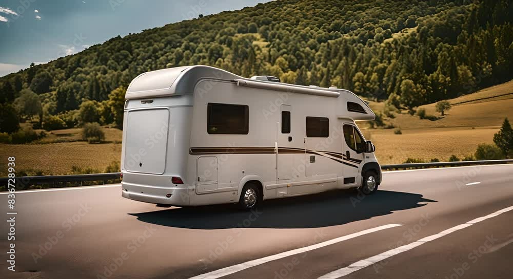 Motorhome on the road through Europe. Road trip.