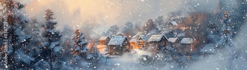 Wallpaper Mural Illustrate an aerial perspective of a snowstorm blanketing a rural village Torontodigital.ca