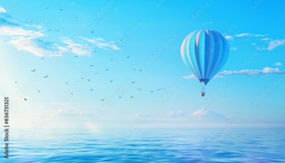 Fototapeta premium Spectacular Colorful Hot Air Balloon Soaring Over the Blue Sea
