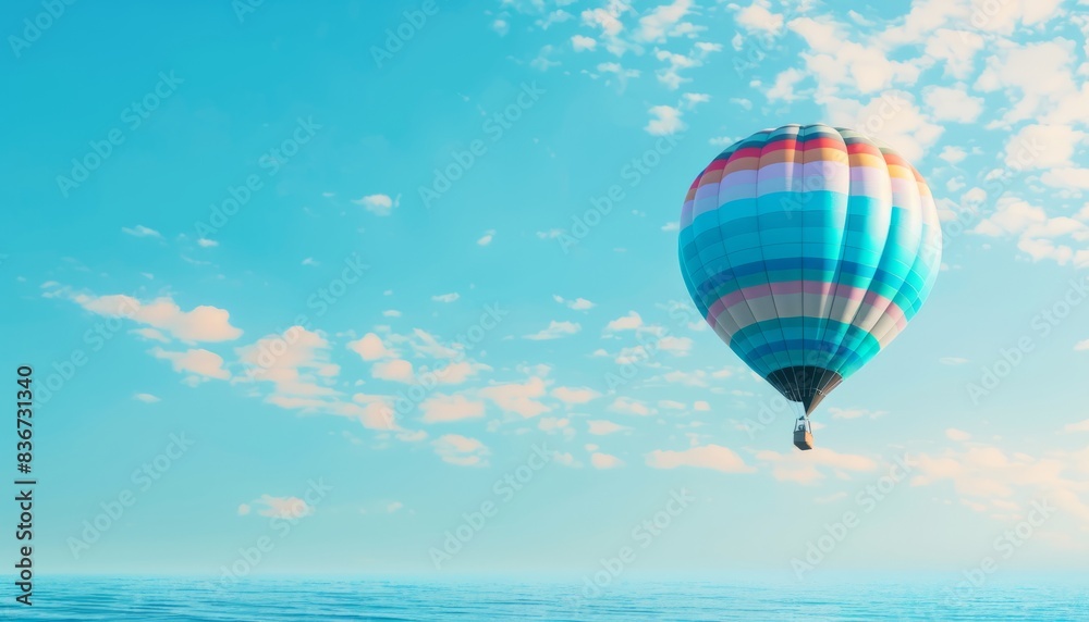 Fototapeta premium Vibrant Hot Air Balloons Soar Over the Serene Blue Sea - Captivating Views in the Light Blue Sky