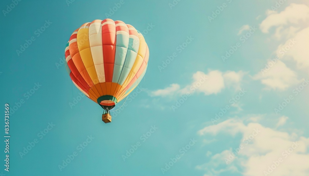Fototapeta premium Vibrant Hot Air Balloon Soaring Through a Azure Sky