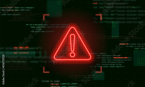 Danger sign. Hacked system or cyber attack. Vector illustration.