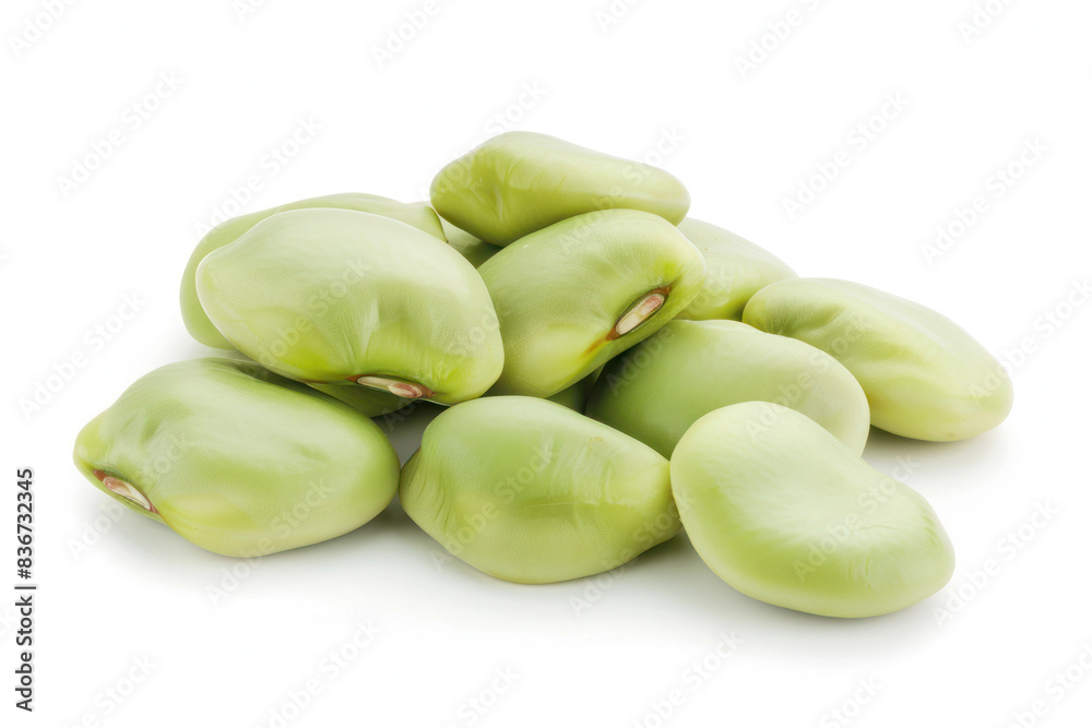 Fresh Broad Beans on True White Background with Crisp Details and Smooth Green Color Fresh Broad Beans on True White Background with Crisp Details and Smooth Green Color