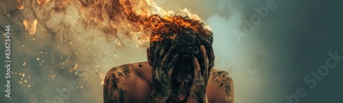 Man with a fire on his face