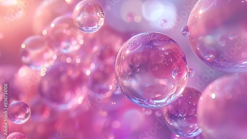 Pink soap bubbles floating against a soft bokeh background