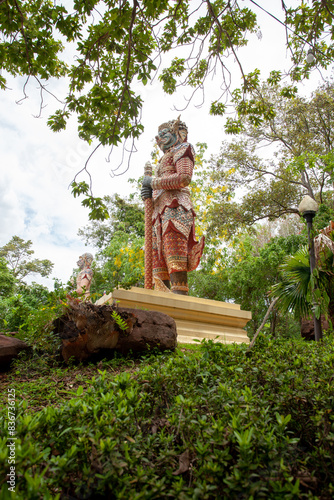 Thao Wessuwan sculpture is located at the entrance to Phra Mahathat Chedi Phakdee Prakasat, Bang Saphan District, Prachuap Khiri Khan Province, Thailand. photo