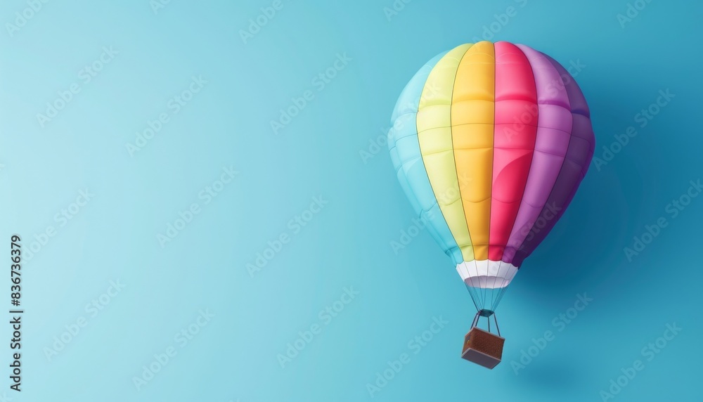 Fototapeta premium Vibrant Hot Air Balloon Soaring in a Blue Sky