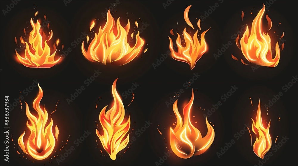 Set of vector realistic fire flames on black background Set of vector realistic fire flames on black background