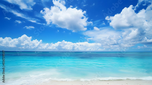 bright blue sky and turquoise ocean, relaxation and escape. generative ai © Niko