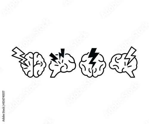 damaged brain icons vector design simle flat black white line illustration collections sets isolated
