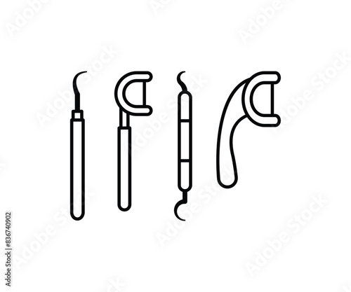 dental floss toothpick dentist icon vector design simple line black white illustration collections sets isolated