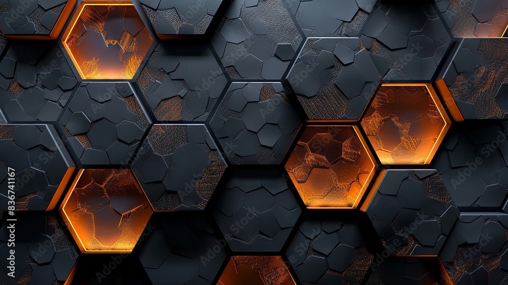 Close-up of a hexagonal pattern with glowing elements
