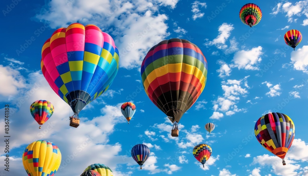Naklejka premium Up, Up, and Away: The Vibrant Beauty of Hot Air Balloons in Flight