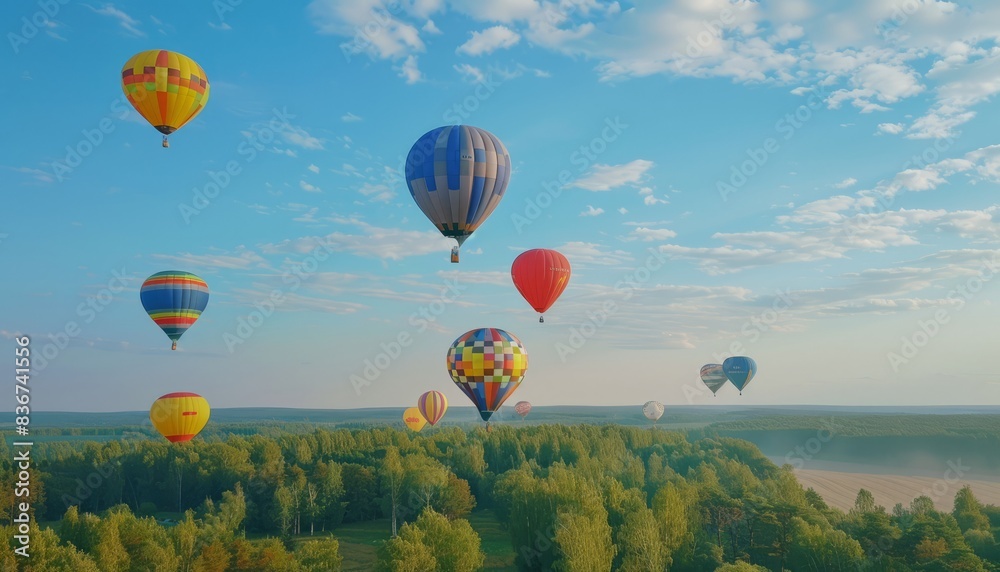 Fototapeta premium Golden Ring Balloon Festival: A Vibrant Skyward Adventure in Pereslavl Zalesskiy