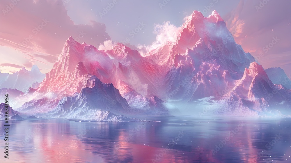 Obraz premium Pastel Dreamscape:Surreal 3D Fantasy Landscape with Floating Islands and Ethereal Elements