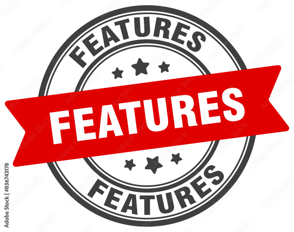 features stamp. features label on transparent background. round sign features stamp. features label on transparent background. round sign