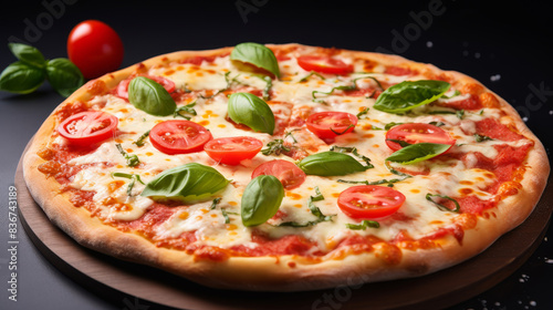 margherita italian pizza on black background