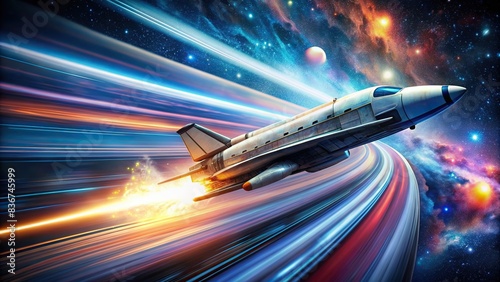 Abstract spaceship speeding up and slowing down in a starry space backdrop, acceleration, slowdown, abstract, spaceship, Star Wars, effect, speed, motion, futuristic, technology, space photo