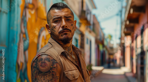 A criminal portrait in a Mexican background