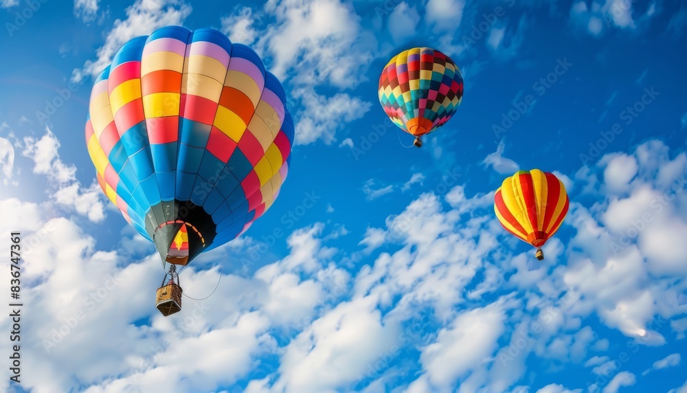 Naklejka premium Vibrant Ascension: Hot Air Balloons Soaring in the Sky