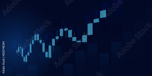 Business candle stick graph chart of stock market investment trading on blue background. Bullish point, up trend of graph. Economy vector design