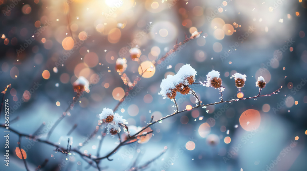 snow covered tree light bokeh snow covered tree light bokeh