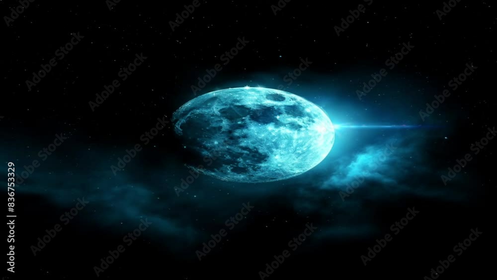 The shiny full moon shines at night and you can see the details of the moon's surface with a telescope