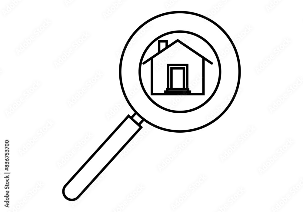 Icono negro de lupa buscando una casa Icono negro de lupa buscando una casa
