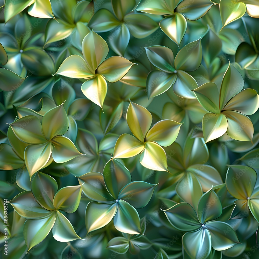 A close up of green flowers with a bright yellow center. The flowers are arranged in a way that creates a sense of depth and movement. Scene is one of serenity and natural beauty A close up of green flowers with a bright yellow center. The flowers are arranged in a way that creates a sense of depth and movement. Scene is one of serenity and natural beauty