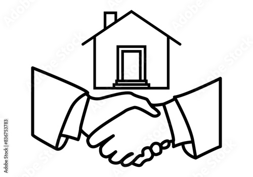 Icono negro de apretón de manos por la compra de una vivienda o propiedad.