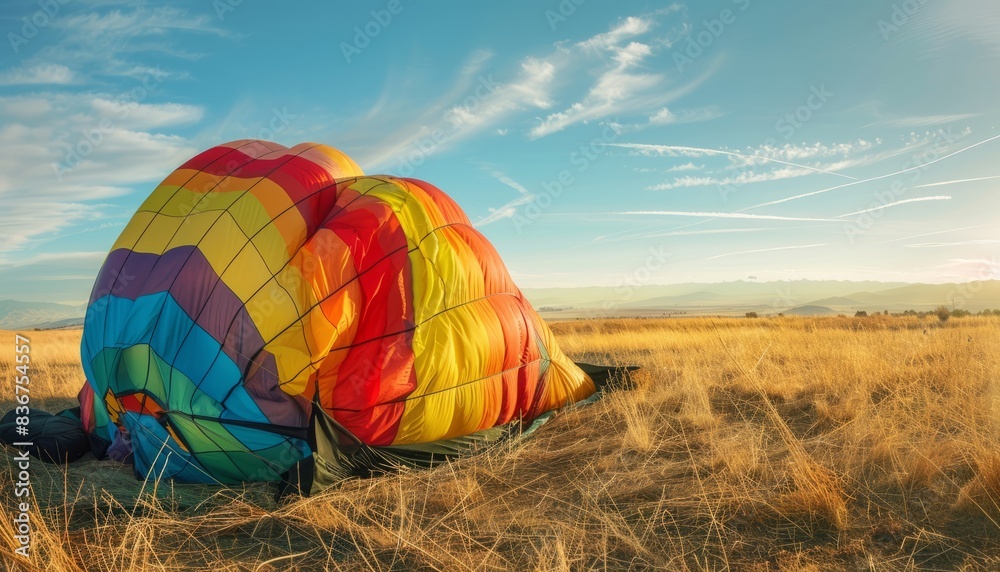 Obraz premium Collapsed Dreams: The Story of a Deflated Rainbow Hot Air Balloon
