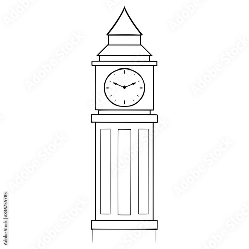 clock tower illustration hand drawn outline vector