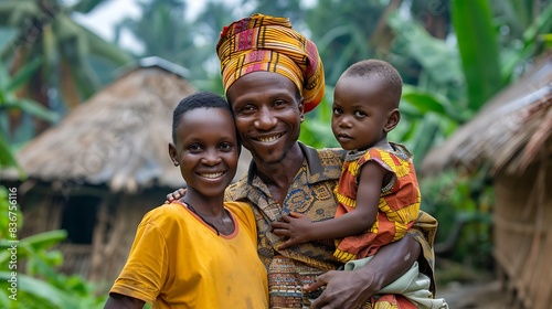 Congolese family. Democratic Republic of the Congo. Families of the World. A joyful family moment with a smiling adult and two children in a lush green setting . #fotw photo
