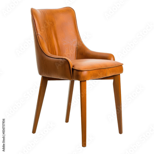 Modern Brown Leather Dining Chair with Wooden Legs