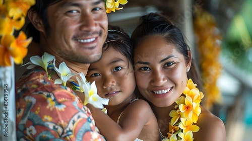 Marshallese family. Marshall islands. Families of the World. A happy family with flower leis smiling for a photo at a tropical location. . #fotw photo