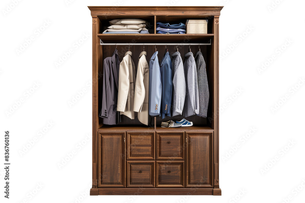 Wooden Closet with Clothes and Shoes Wooden Closet with Clothes and Shoes