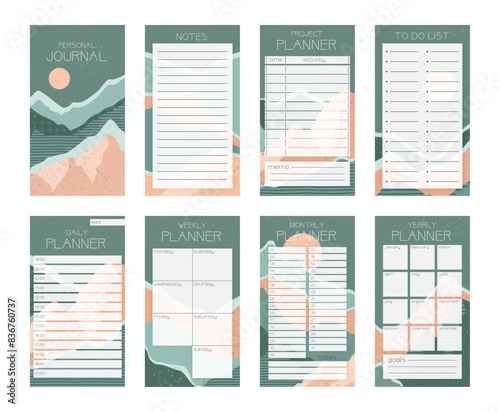 Personal journal page templates, colorfoul abstract background planner template collection vectors