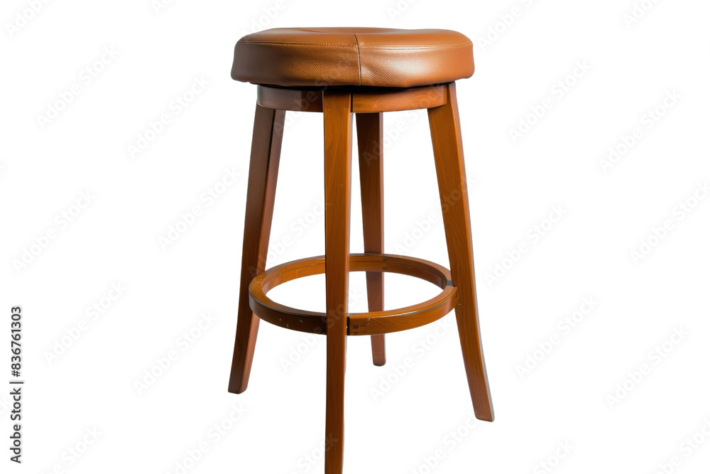 Wooden Bar Stool with Brown Leather Seat Wooden Bar Stool with Brown Leather Seat