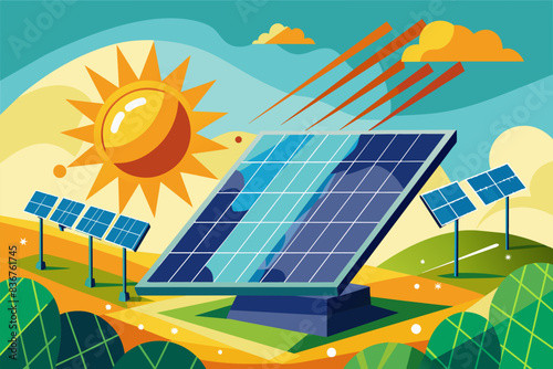 solar panel system, capturing the sun's rays and converting them into clean energy