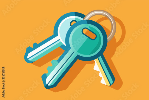 a bunch of keys sitting on top of a yellow background, setkeys on a simple key ring, symbolizing security and access to daily needs