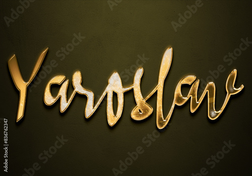 Old gold text effect of name Yaroslav with 3D glossy style Mockup. photo