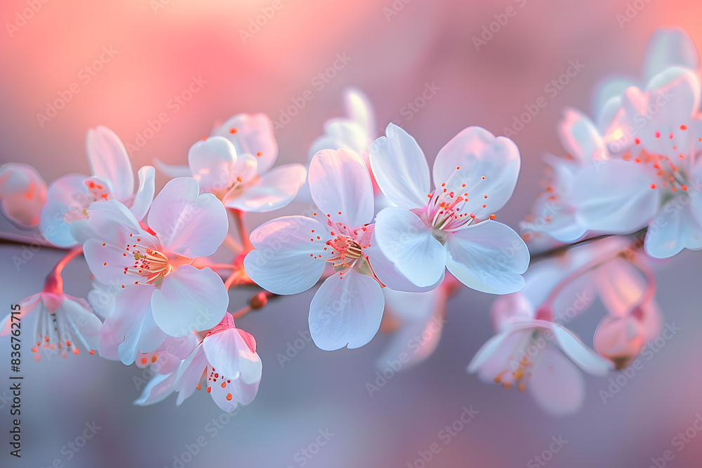 Ethereal cherry blossom flowers in bloom, their delicate petals illuminated by soft natural light. Floral enchantment Ethereal cherry blossom flowers in bloom, their delicate petals illuminated by soft natural light. Floral enchantment