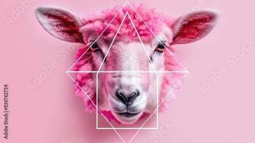 pink sheep head art Generative AI photo